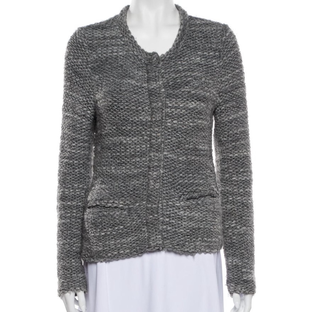 IRO Carene Gray Tweed Long Sleeve Cardigan Sweater